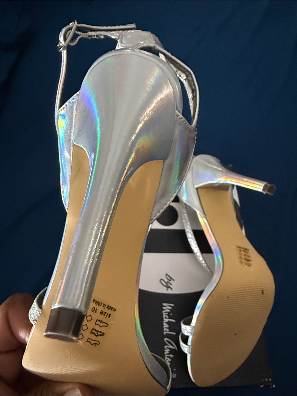 Michael Antonio Silver Holographic Strappy Heels - Picture 6 of 11